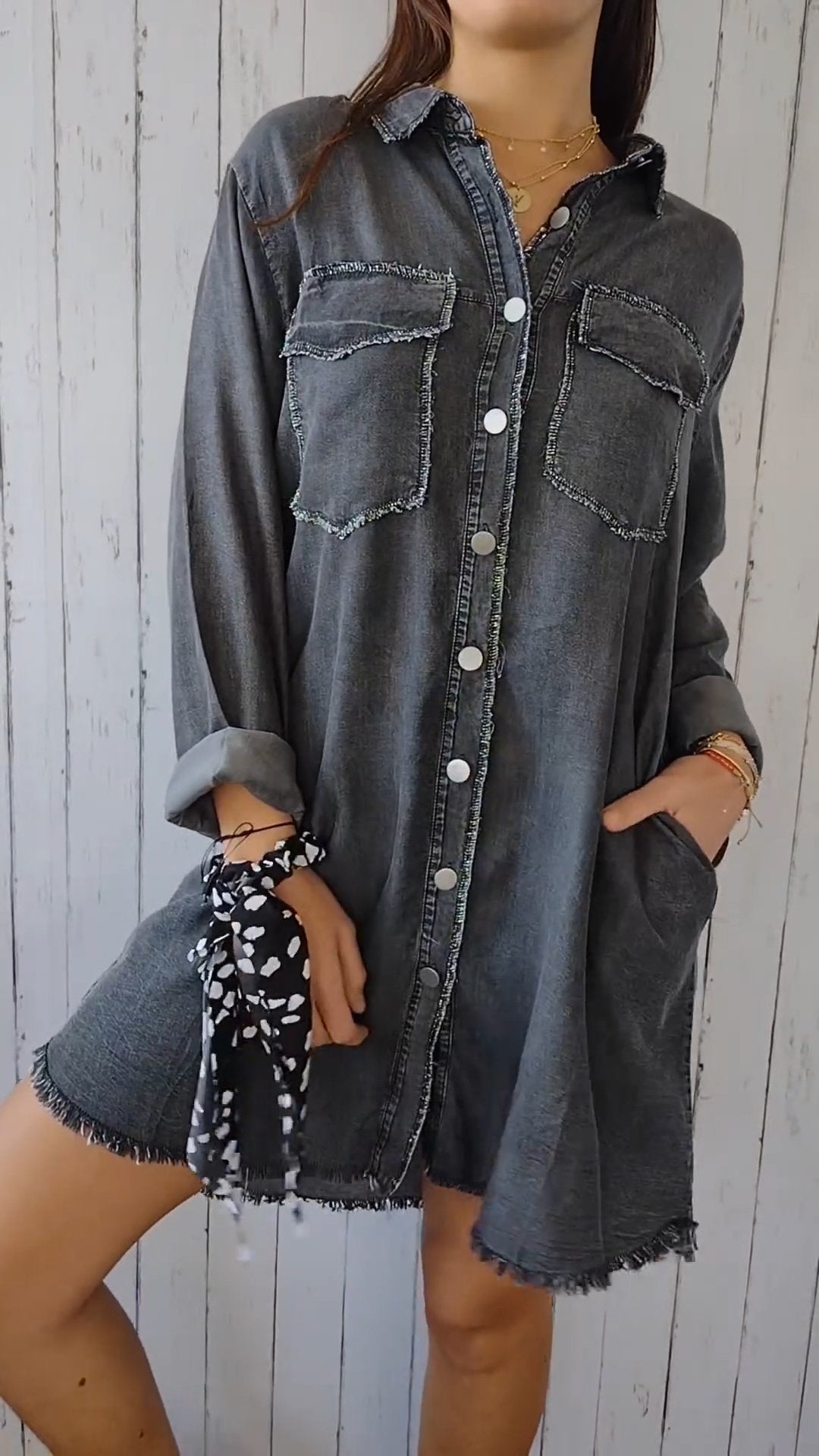 Elssia | Comfy Denim shirt met lange jas